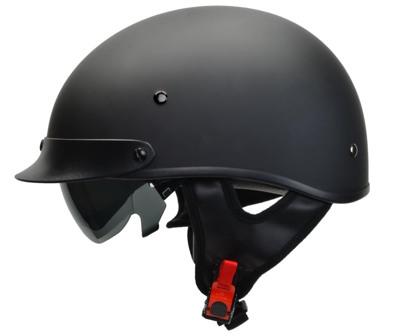 Vega Helmets Warrior Motorcycle Half Helmet with Sunshield for Men & Women, Adjustable Size Dial DOT Half Face Skull Cap for Bike Cruiser Chopper Moped Scooter ATV (Small, Matte Black) - Image 1
